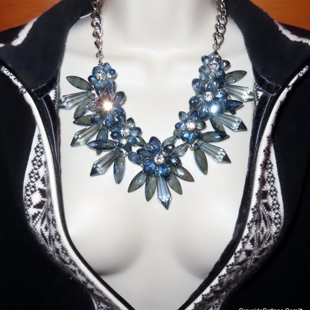 Statement Necklace Blue Crystals Necklace • Dark Blue Crystals • Gorgeous!